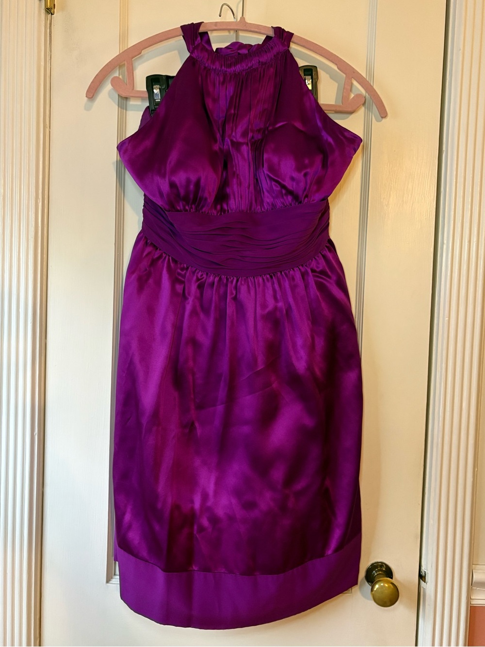Adrianna Papell Boutique Silk Halter Cocktail Dress Eggplant Size 10P Worn Once